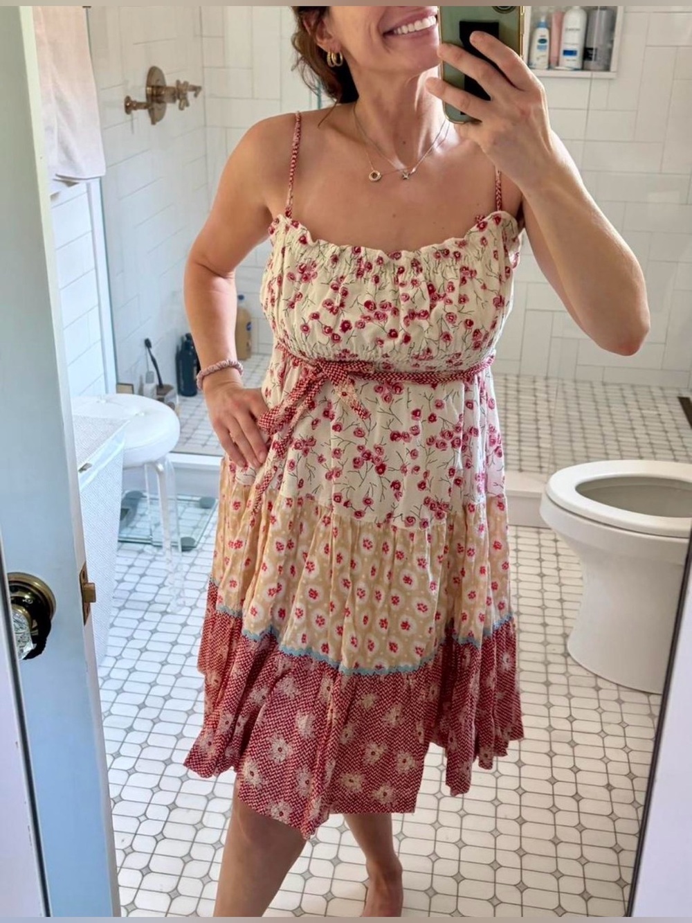 Free People Patchwork Floral Babydoll Mini Dress Cottagecore Boho S
